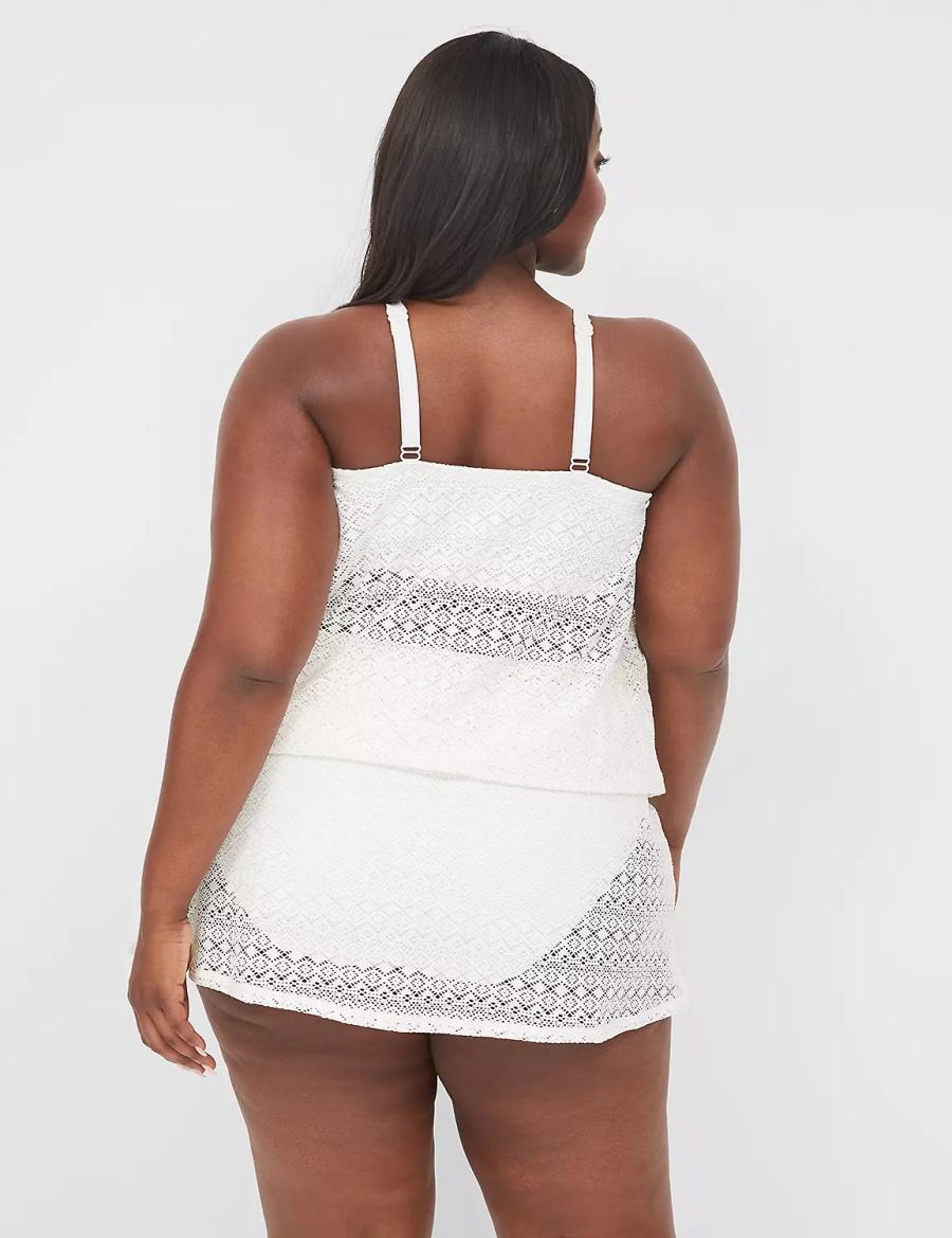 White Lane Bryant Crochet No-Wire Blouson Tankini Women Bikini Top | QVT6966GW