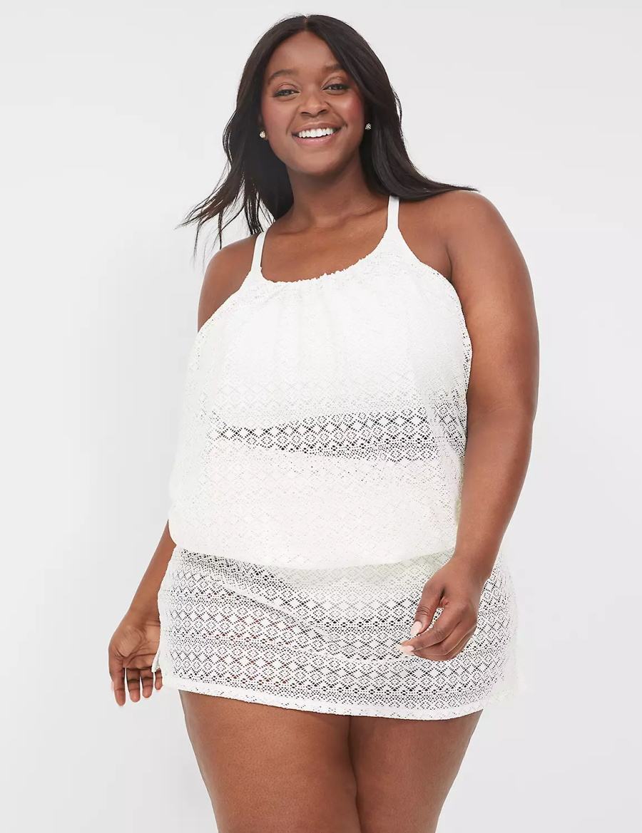 White Lane Bryant Crochet No-Wire Blouson Tankini Women Bikini Top | QVT6966GW