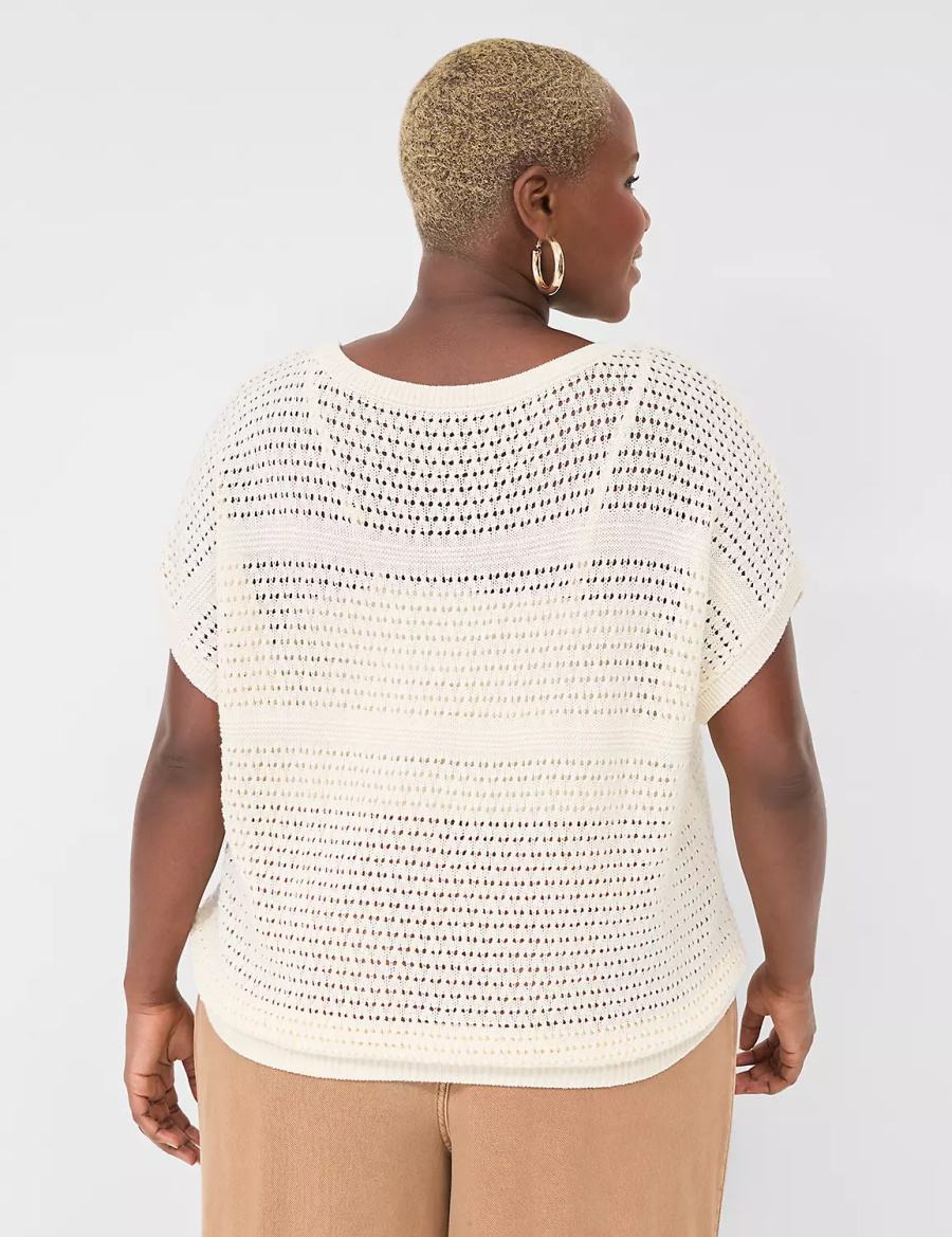 White Lane Bryant Dolman Short-Sleeve Stitch Women Sweaters | DSC6796YE