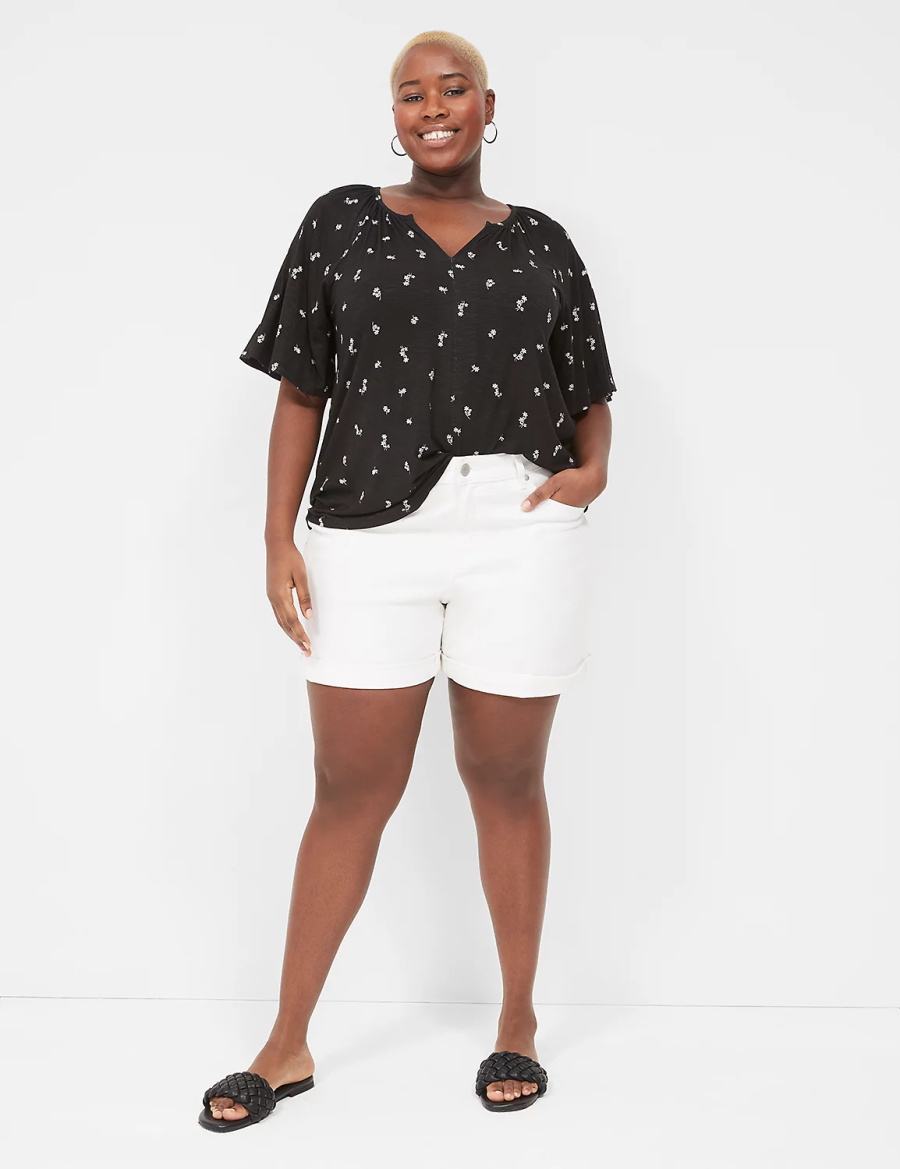 White Lane Bryant Elbow-Sleeve Notch-Neck Top Women T Shirts | ACA9540OC