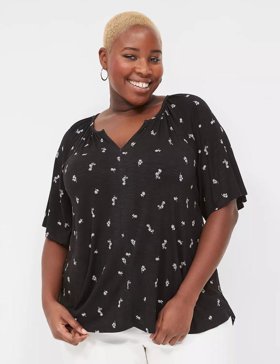 White Lane Bryant Elbow-Sleeve Notch-Neck Top Women T Shirts | ACA9540OC