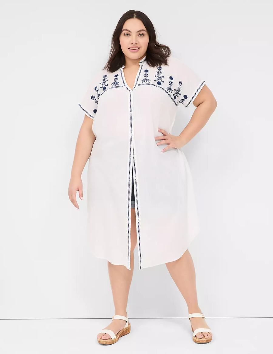 White Lane Bryant Embroidered Cap-Sleeve Overpiece Women Robe | VPR5093HR