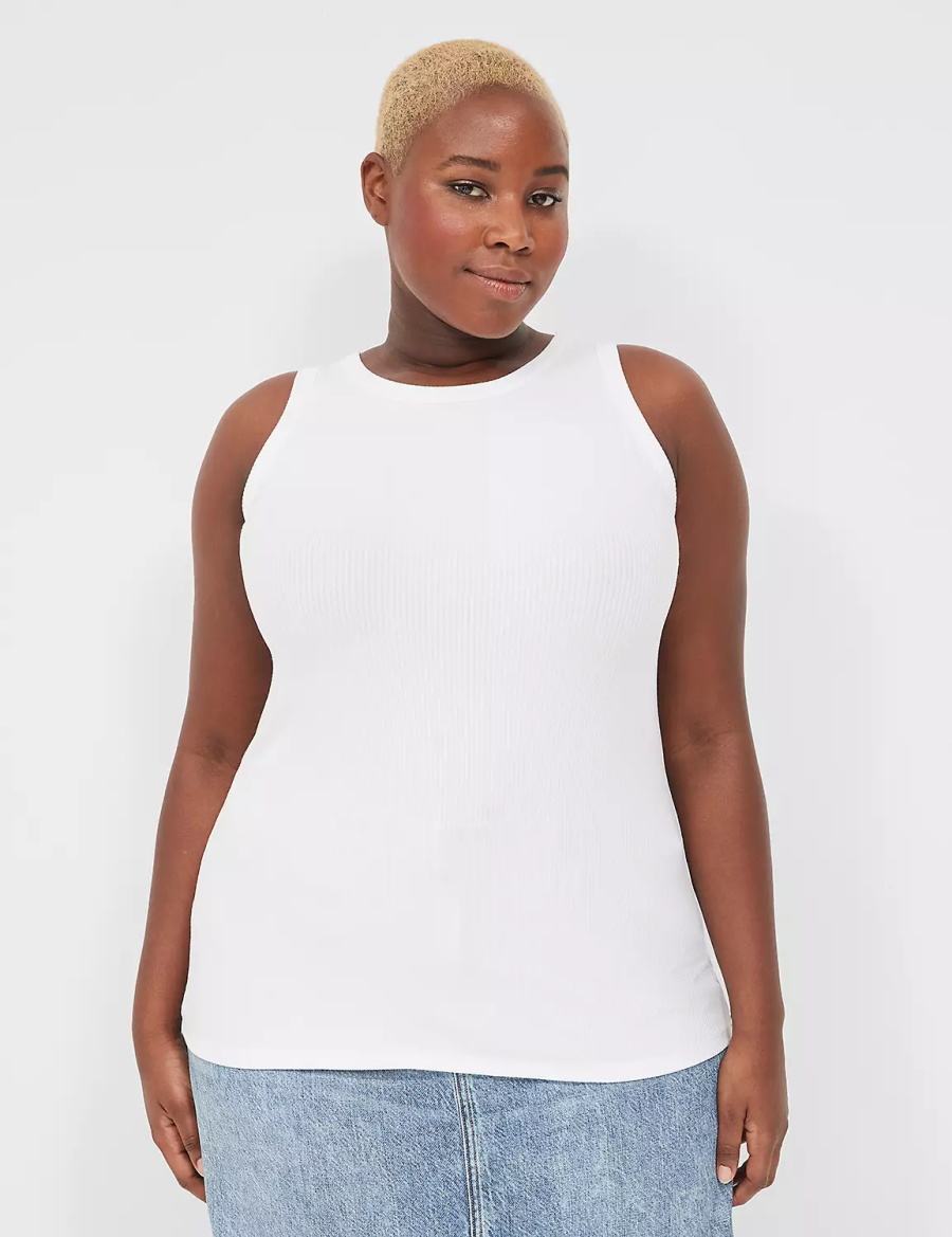 White Lane Bryant Fitted High-Neck Rib Women Tank Top | FNN6177BQ