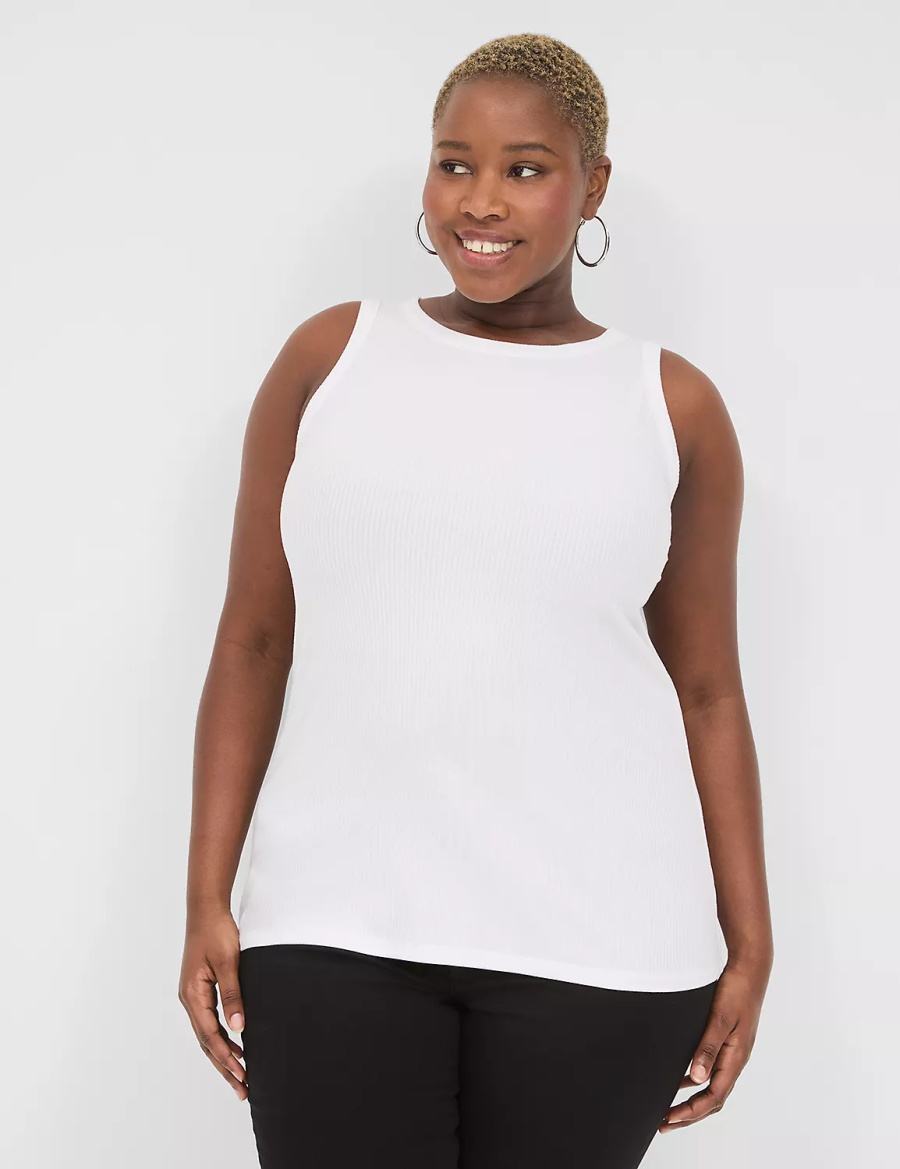 White Lane Bryant Fitted High-Neck Ribbed Women Tank Top | XPB2310CF