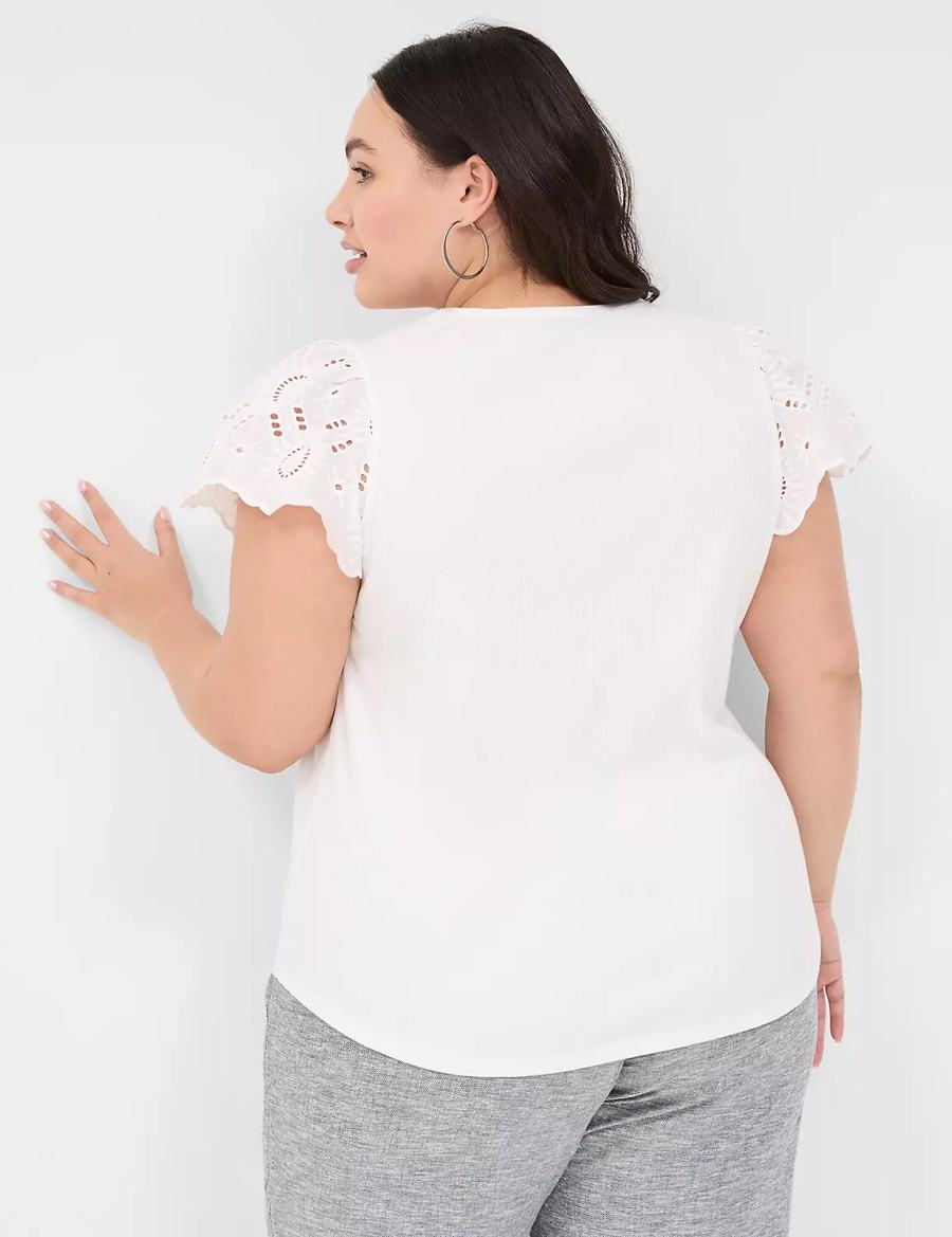 White Lane Bryant Flutter Eyelet-Sleeve Top Women T Shirts | HOW9774EE