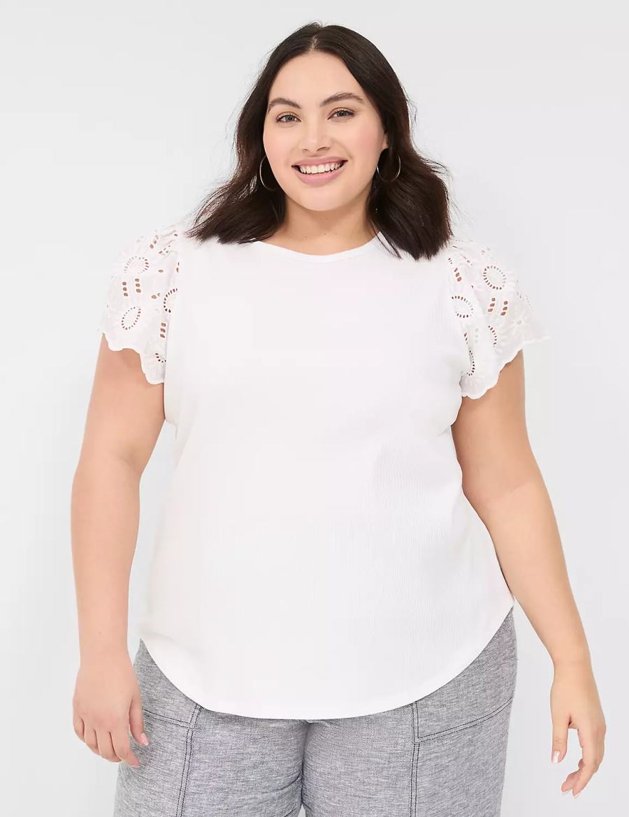 White Lane Bryant Flutter Eyelet-Sleeve Top Women T Shirts | HOW9774EE