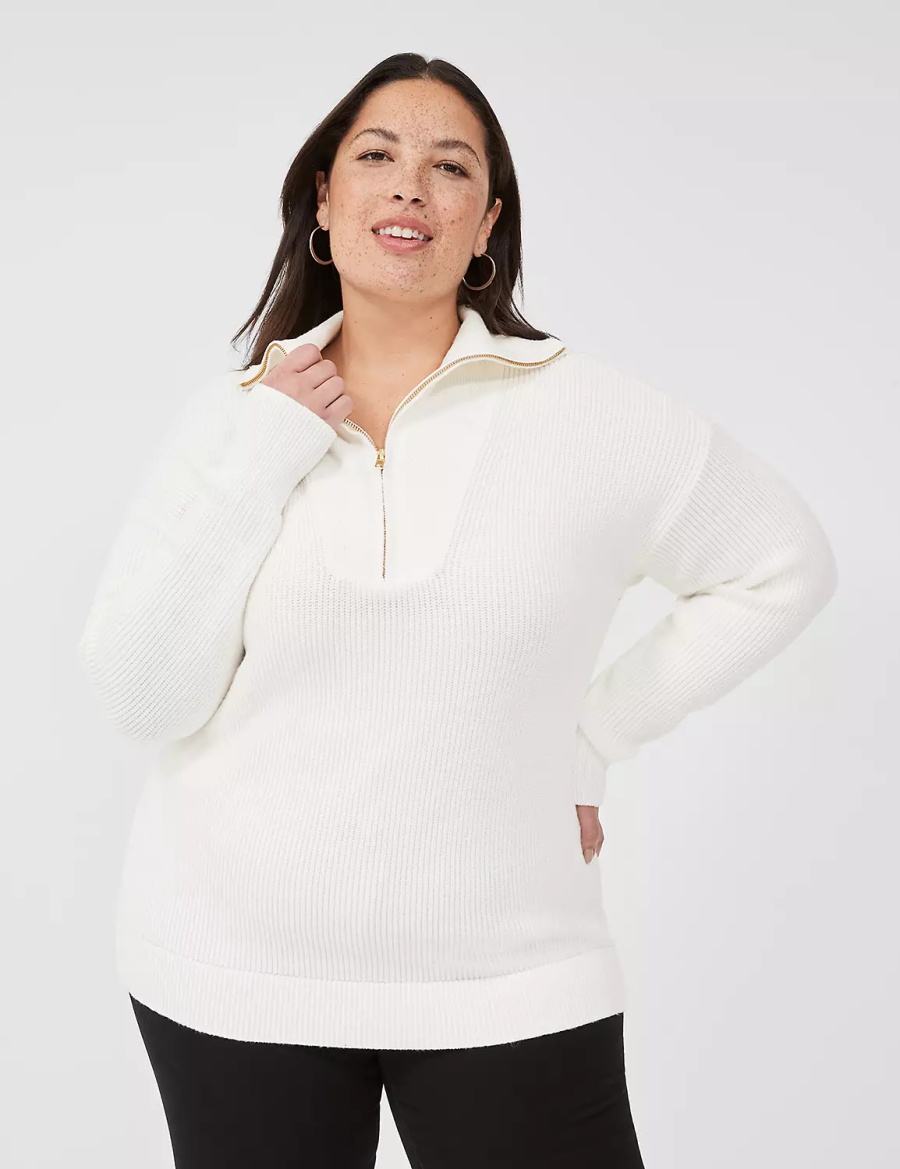 White Lane Bryant Half-Zip Mock-Neck Women Sweaters | ZWY554LG