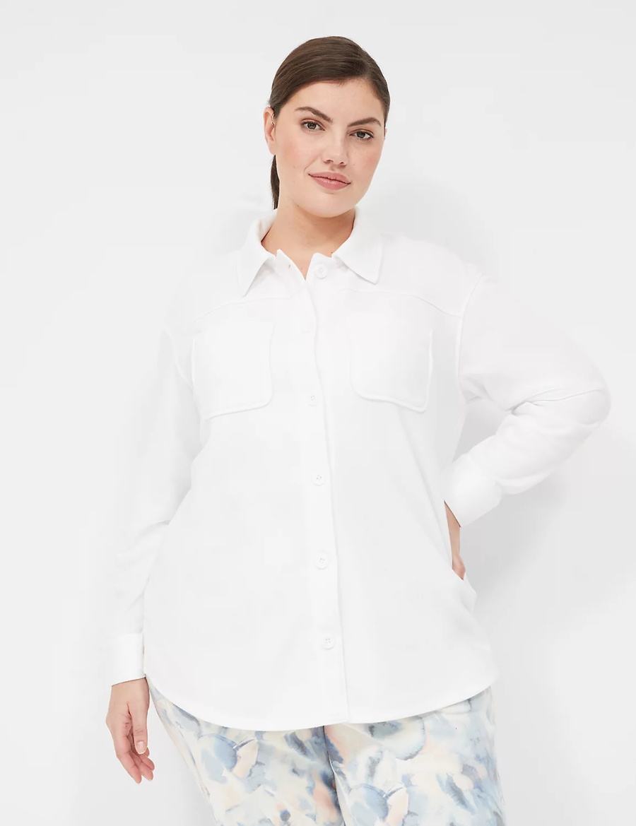 White Lane Bryant LIVI Button-Front French Terry Shacket Women Shirts | BJC1359MJ