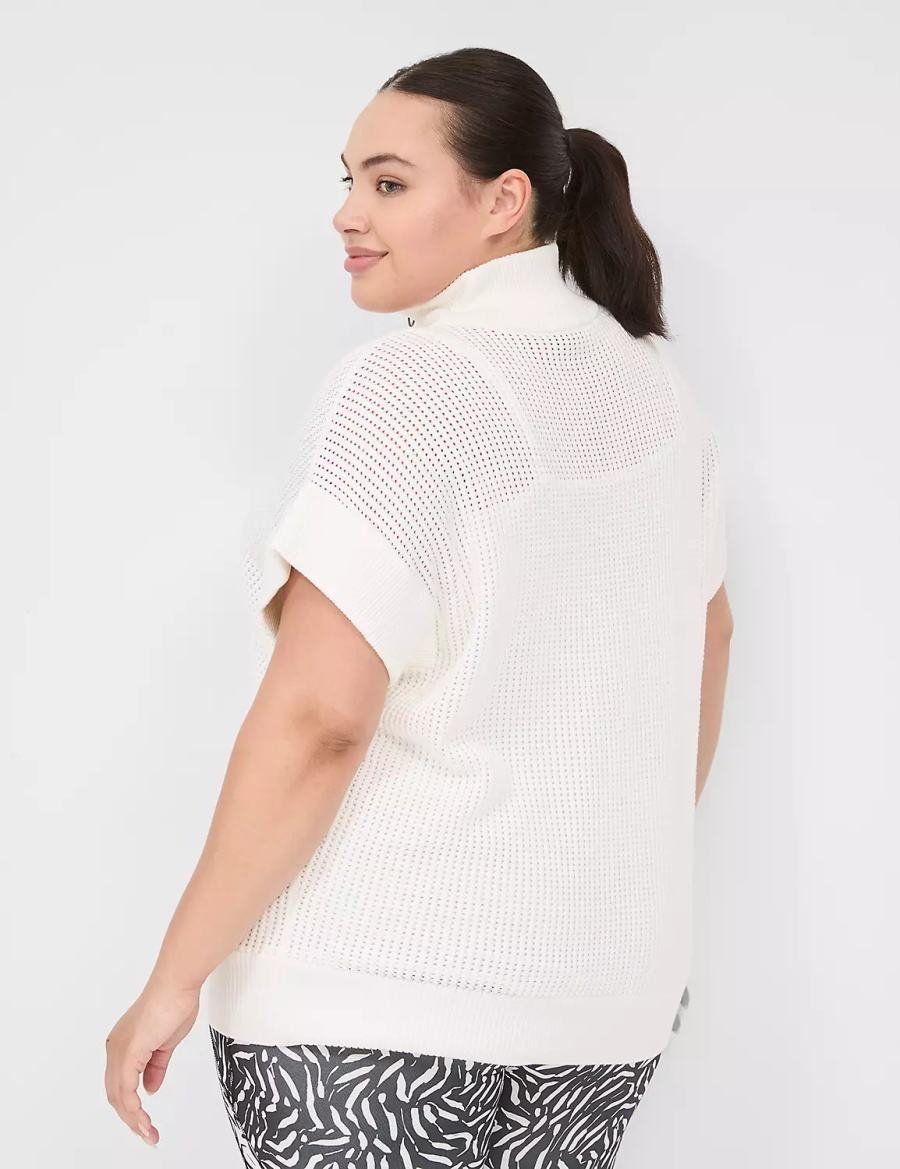 White Lane Bryant LIVI Short-Sleeve Half-Zip Mesh Women Sweaters | OZR9199OL