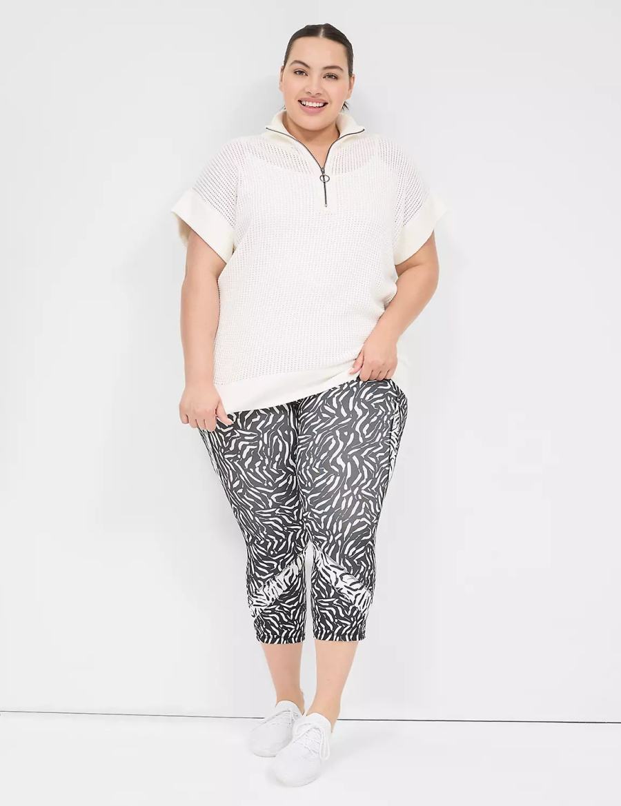 White Lane Bryant LIVI Short-Sleeve Half-Zip Mesh Women Sweaters | OZR9199OL