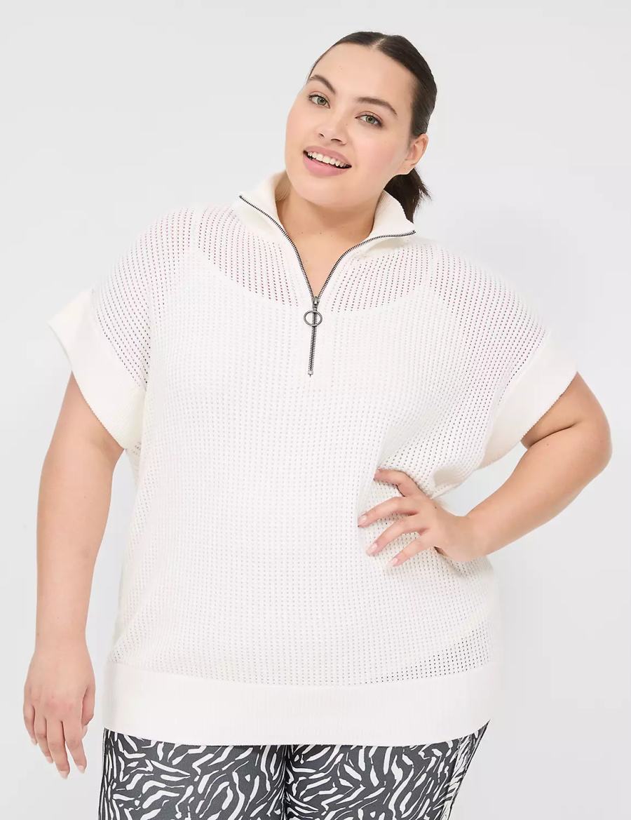 White Lane Bryant LIVI Short-Sleeve Half-Zip Mesh Women Sweaters | OZR9199OL