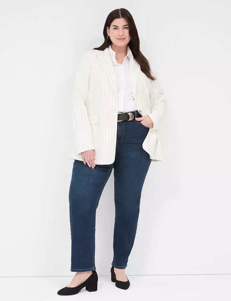 White Lane Bryant Linen Pinstripe One-Button Women Blazers | HNS1754TY