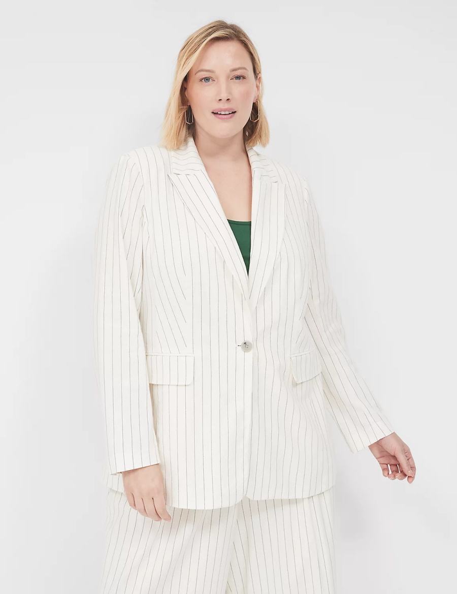 White Lane Bryant Linen Pinstripe One-Button Women Blazers | HNS1754TY