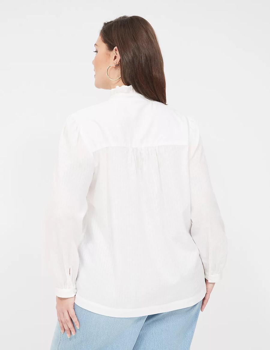 White Lane Bryant Long-Sleeve Ruffle Collar Women Blouse | ZWV5676PB