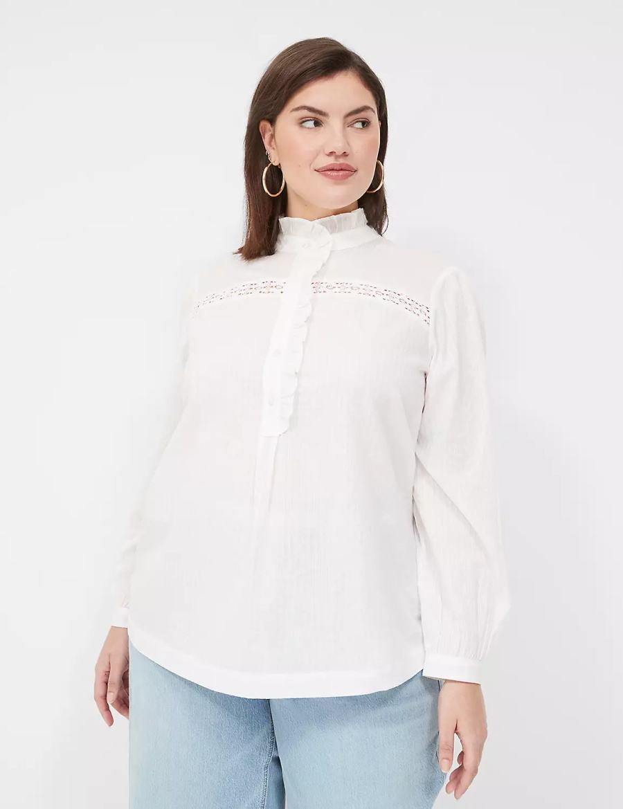 White Lane Bryant Long-Sleeve Ruffle Collar Women Blouse | ZWV5676PB