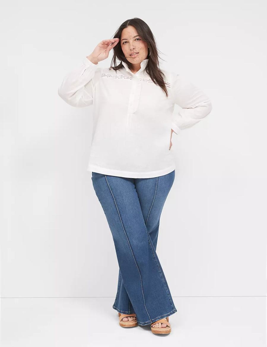 White Lane Bryant Long-Sleeve Ruffle Collar Women Blouse | ZWV5676PB