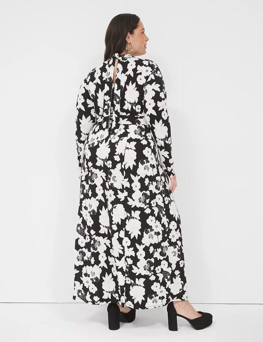 White Lane Bryant Long-Sleeve Tie-Neck Jersey Women Maxi Dress | KAD6335UE