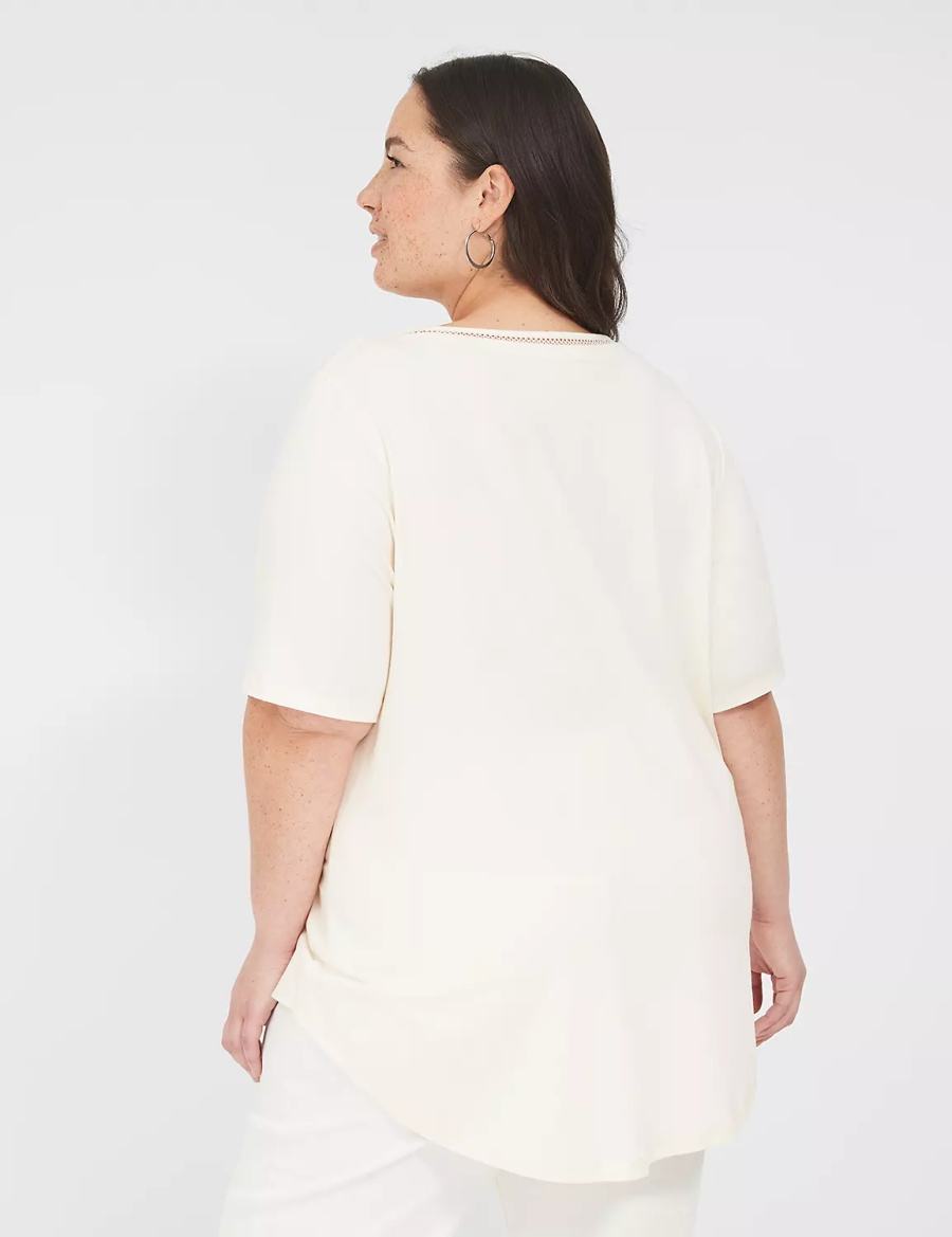 White Lane Bryant Perfect Sleeve V-Neck Trim-Detail Tee Women T Shirts | UKT7552JJ