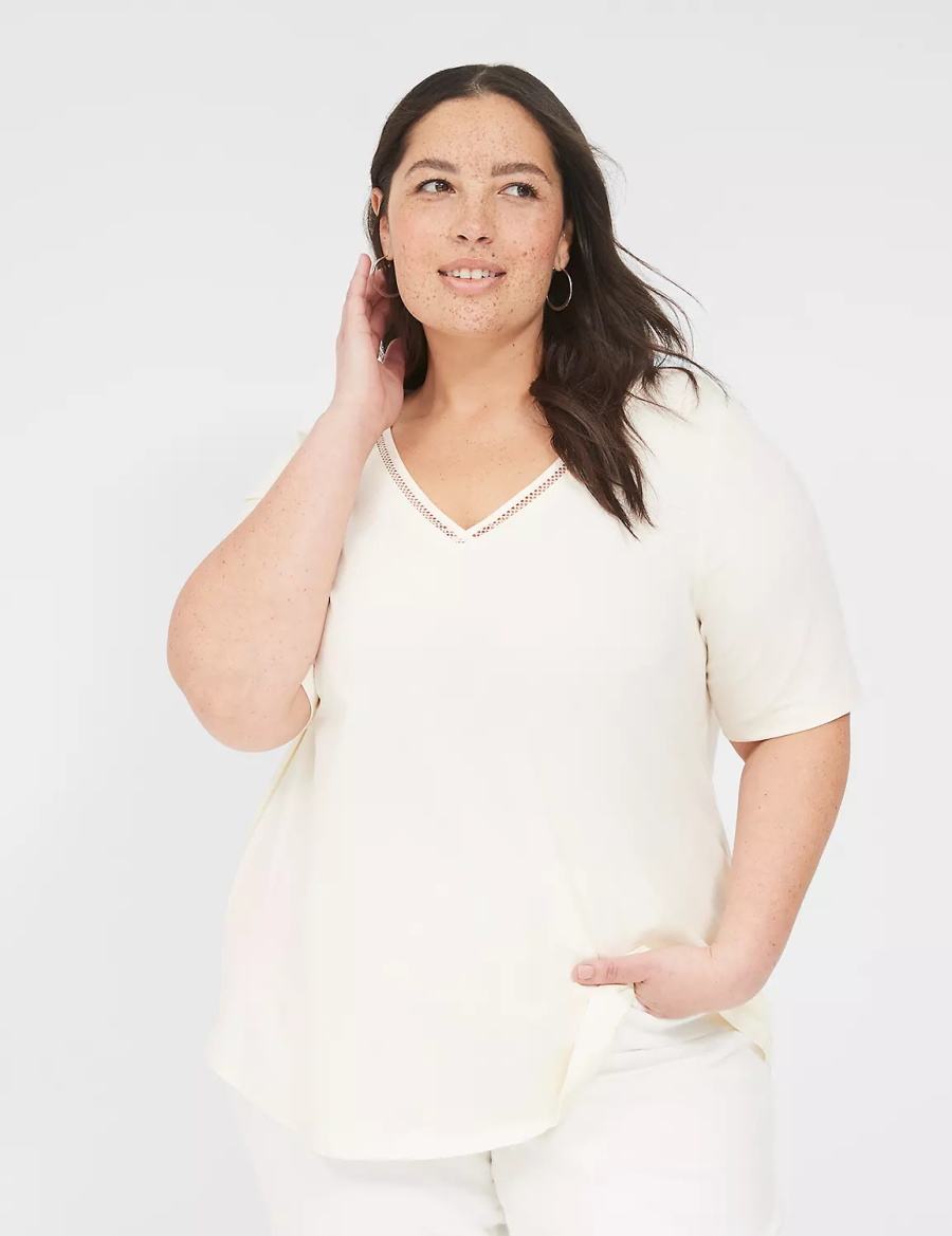 White Lane Bryant Perfect Sleeve V-Neck Trim-Detail Tee Women T Shirts | UKT7552JJ