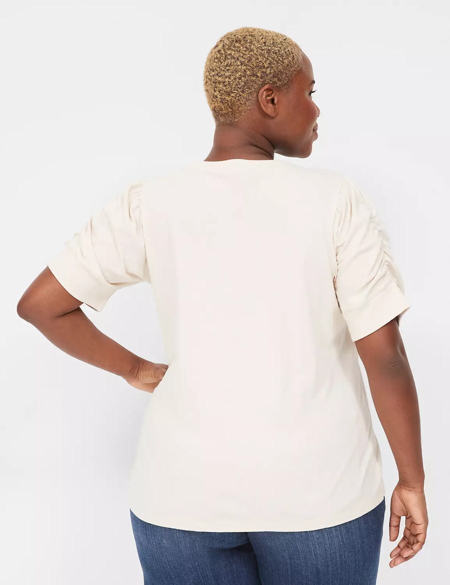 White Lane Bryant Puff-Sleeve Crew-Neck Tee Women T Shirts | UXP9673KQ