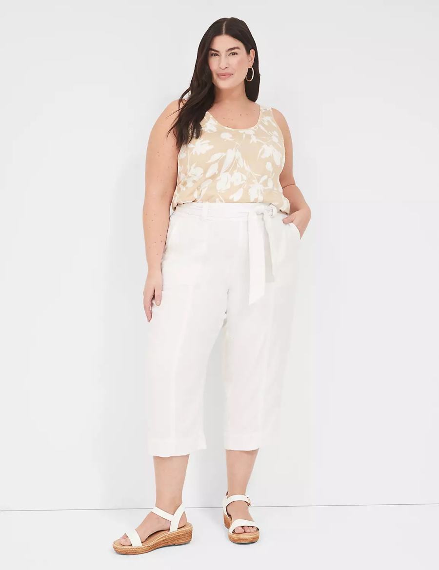 White Lane Bryant Pull-On Twill Linen Capri Women Pants | ZAG9056BP