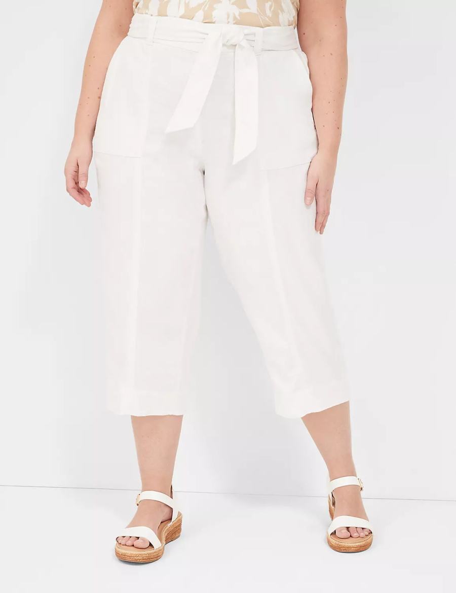 White Lane Bryant Pull-On Twill Linen Capri Women Pants | ZAG9056BP