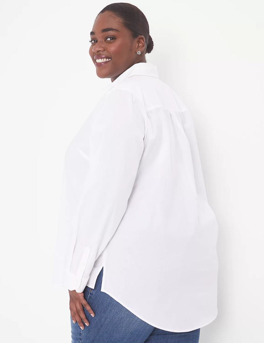 White Lane Bryant Relaxed Button-Front Boyfriend Women Shirts | AVY1465MS