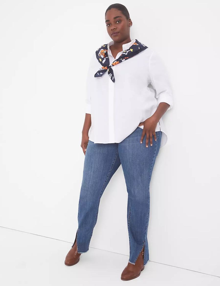 White Lane Bryant Relaxed Button-Front Boyfriend Women Shirts | AVY1465MS