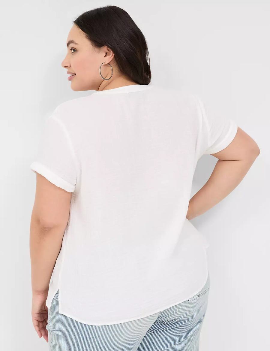 White Lane Bryant Relaxed Gauze V-Neck Popover Women Shirts | TDF8490JT