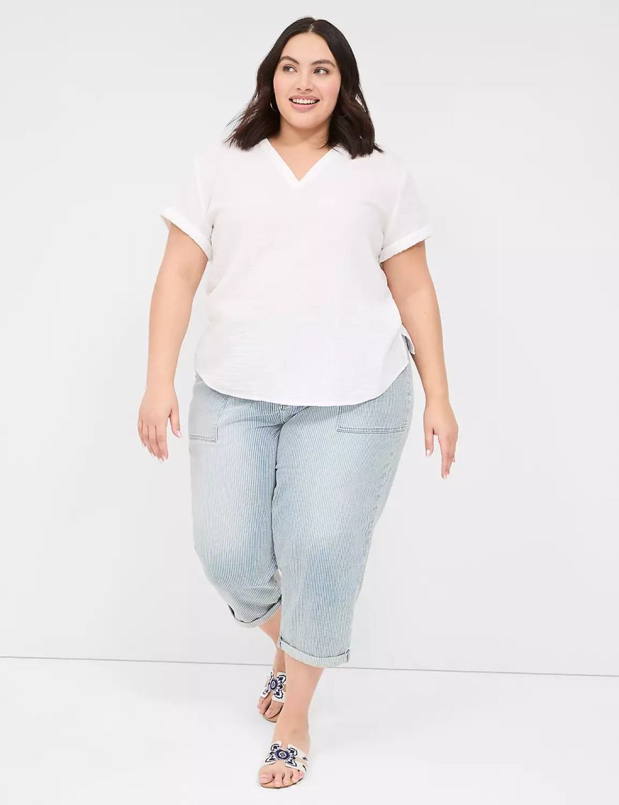 White Lane Bryant Relaxed Gauze V-Neck Popover Women Shirts | TDF8490JT