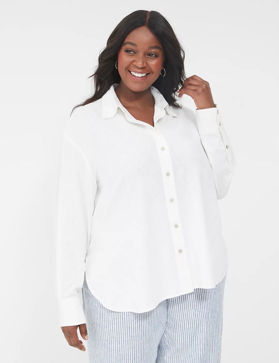 White Lane Bryant Relaxed Linen Button-Down Women Shirts | RRB4163OM