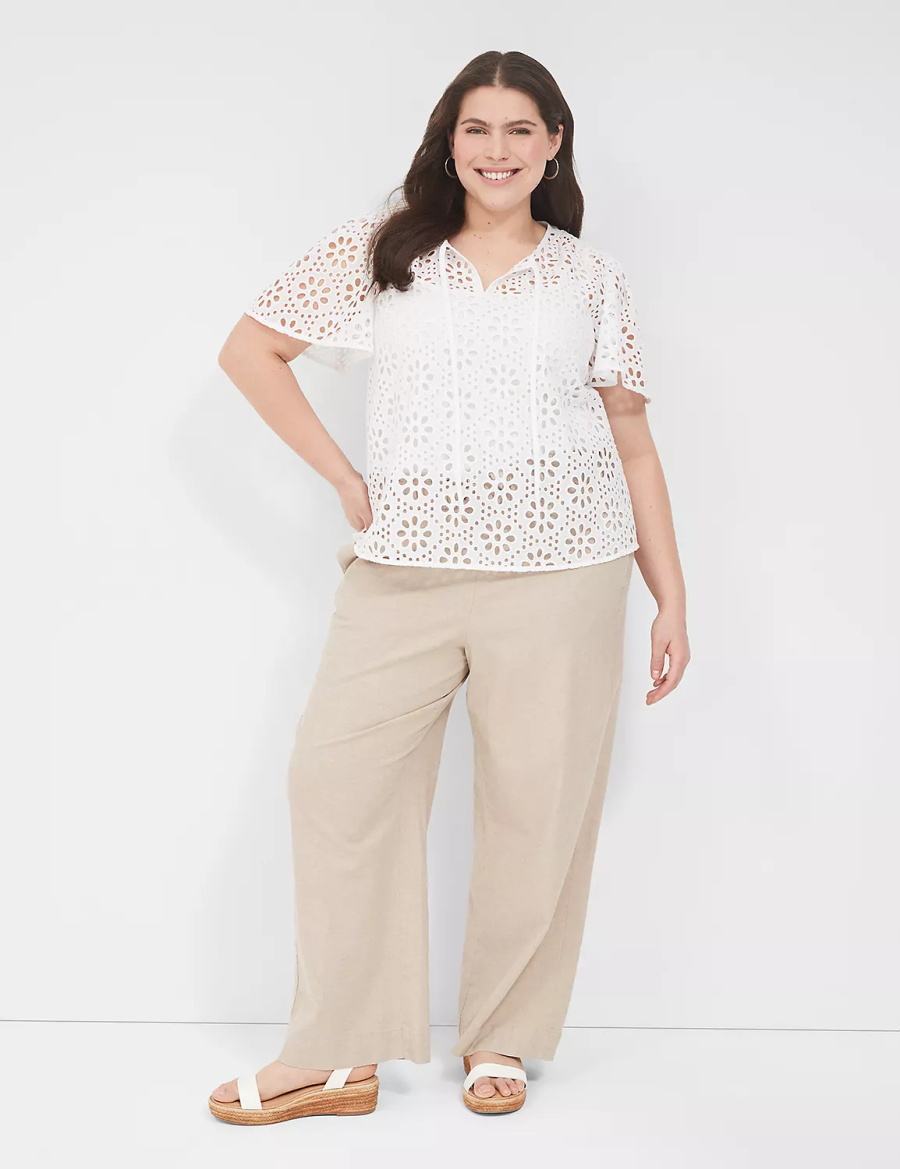 White Lane Bryant Sheer Flutter-Sleeve Eyelet Top Women T Shirts | QKG9870HO