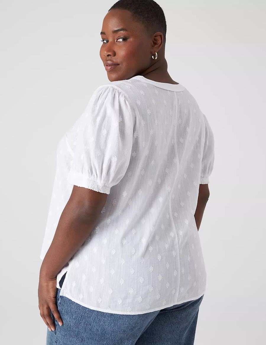 White Lane Bryant Split-Neck Jacquard Popover Women Blouse | AXX1410KY