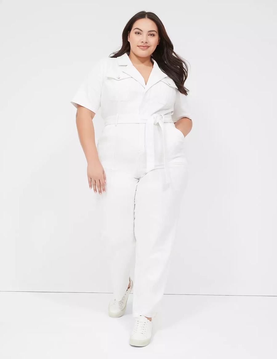 White Lane Bryant Utility Straight Leg Denim Women Jumpsuit | OJT8093RD