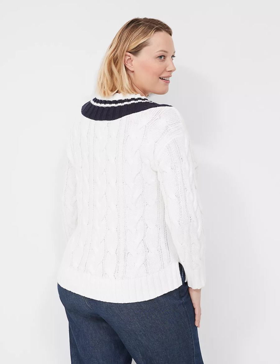 White Lane Bryant V-Neck Cable Pullover Women Sweaters | GUE3790ET