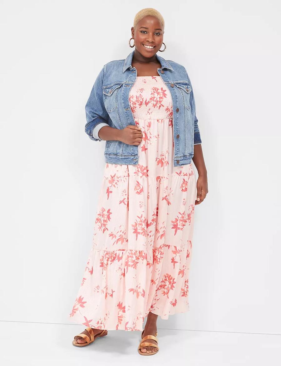 White Pink Lane Bryant Sleeveless Tiered Women Maxi Dress | HDI537HS