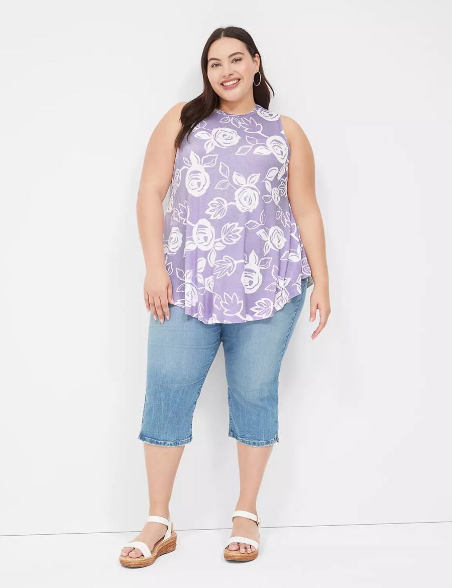 White Purple Lane Bryant Max Swing Sleeveless High-Neck Tunic Women T Shirts | KOO991SQ