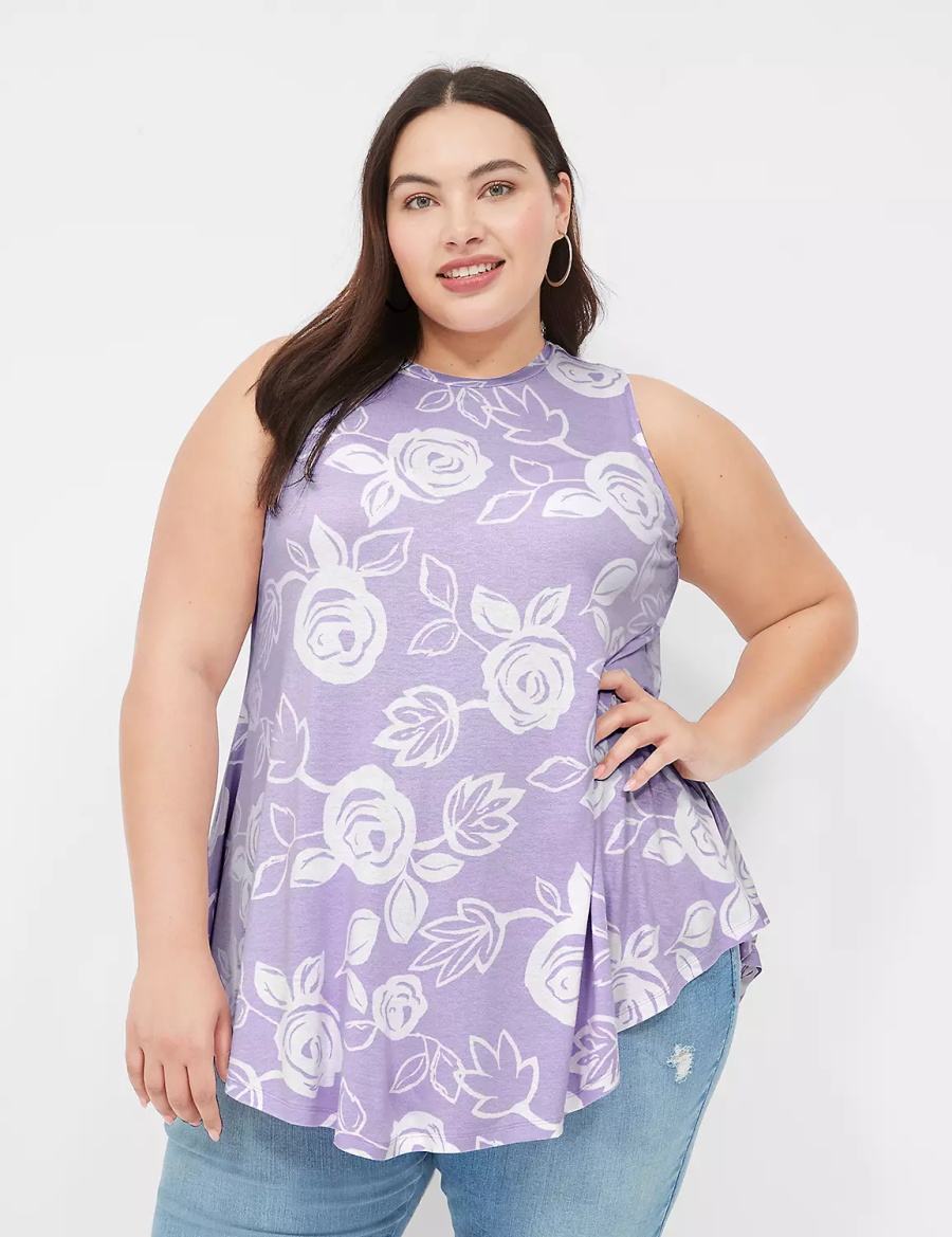 White Purple Lane Bryant Max Swing Sleeveless High-Neck Tunic Women T Shirts | KOO991SQ