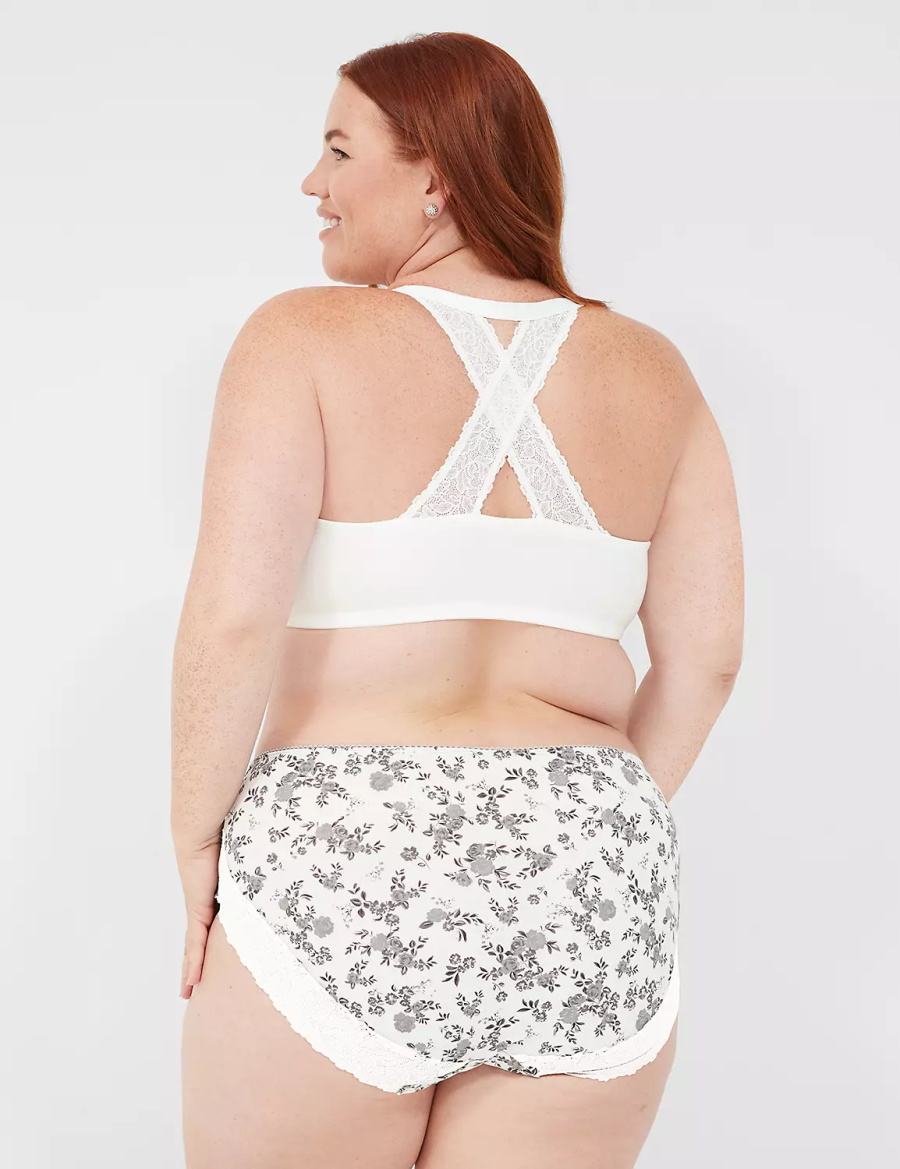 White Rose Lane Bryant Cotton High-Leg With Lace Back Women Briefs | LGD3854GX