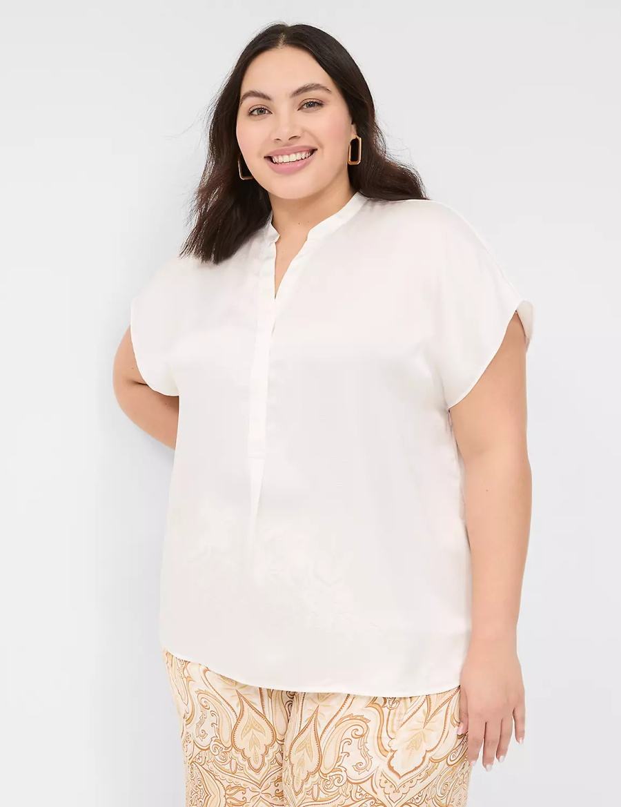 White Rose Lane Bryant Relaxed Split-Neck Popover Women Blouse | FHT9654QU