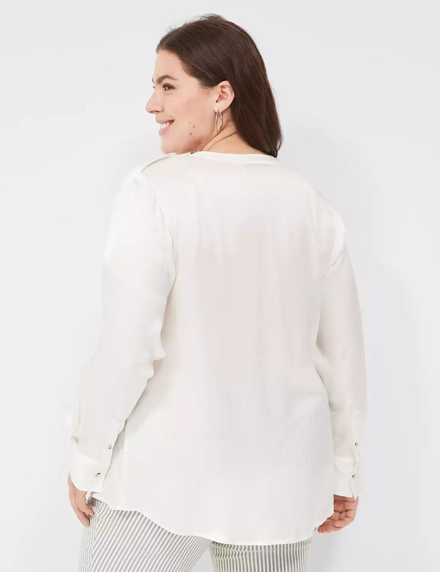 White Rose Lane Bryant Satin Long-Sleeve Button-Front Women Blouse | XRV331BK