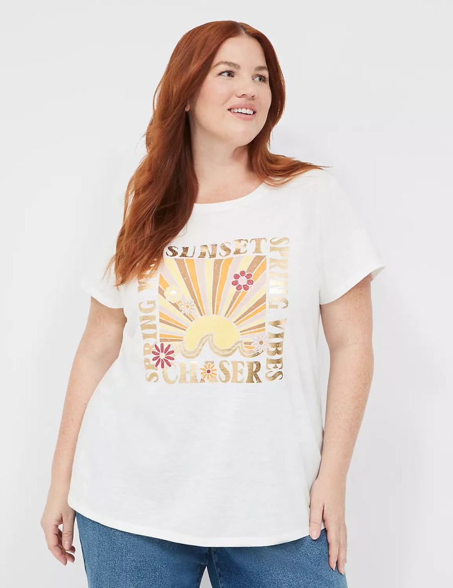 White Rose Lane Bryant Sunset Chaser Graphic Tee Women T Shirts | QEK3144AC