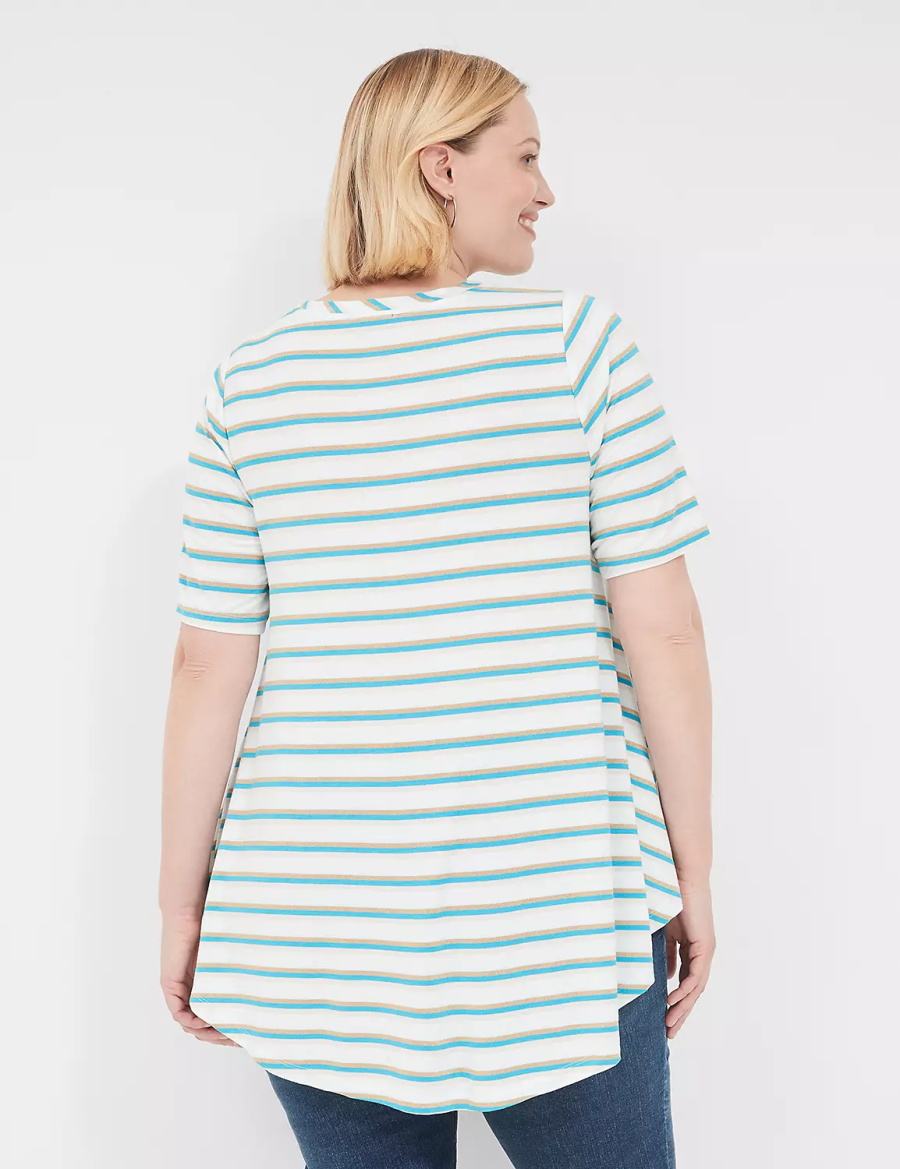 White Stripes Lane Bryant Lurex Max Swing Perfect Sleeve Crew-Neck Tee Women T Shirts | GUA1019NK