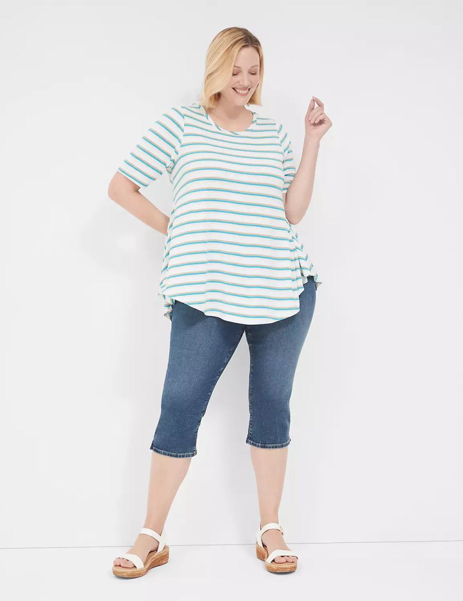 White Stripes Lane Bryant Lurex Max Swing Perfect Sleeve Crew-Neck Tee Women T Shirts | GUA1019NK