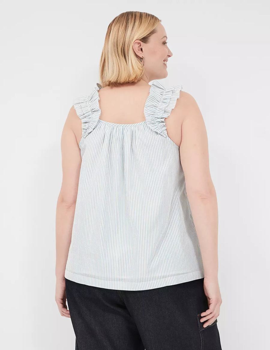 White Stripes Lane Bryant Swing Lurex Stripe Ruffle-Sleeve Women Tank Top | TZM2999GZ