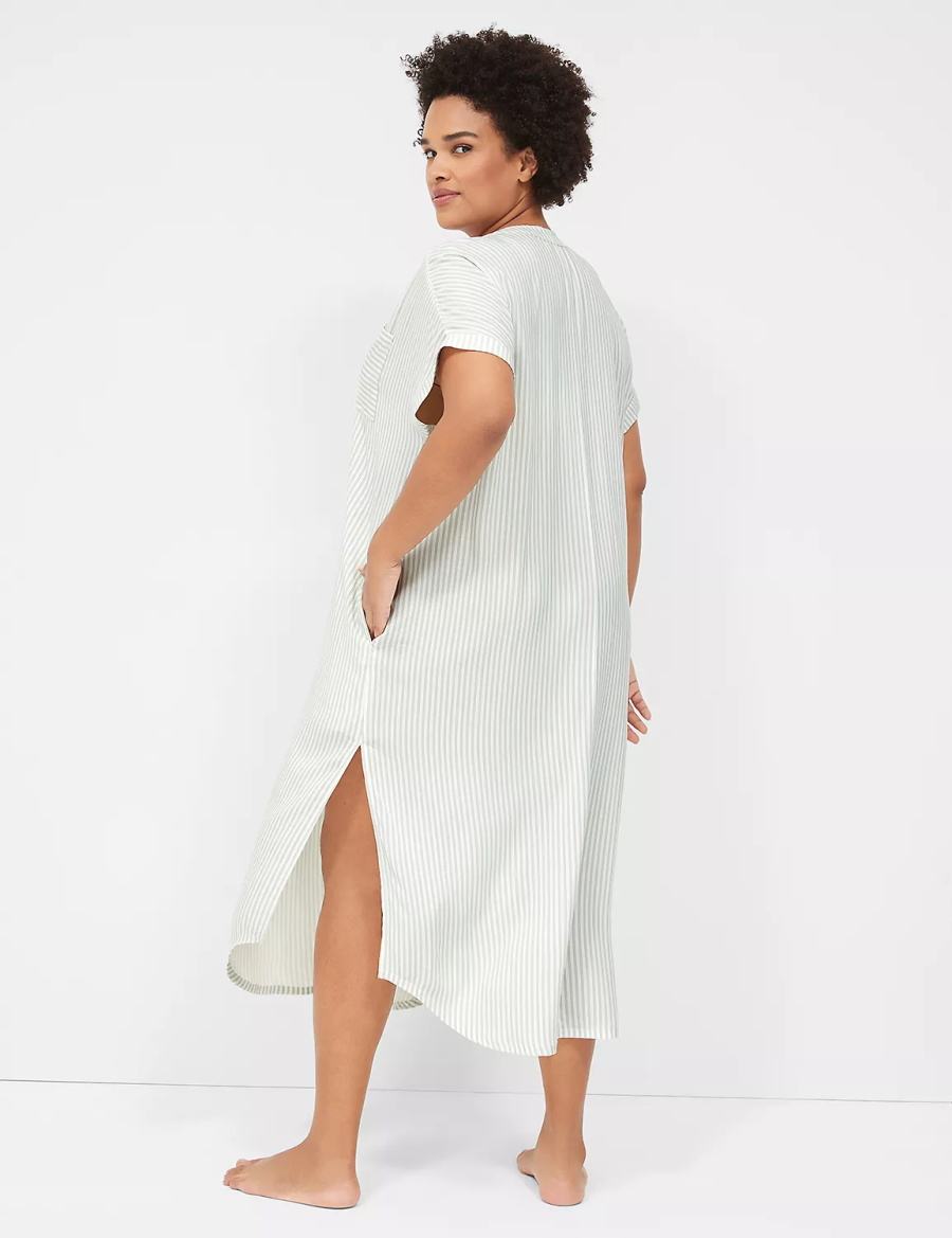 White Stripes Lane Bryant Woven Maxi Sleepshirt Women Shirts | TXR1545QM