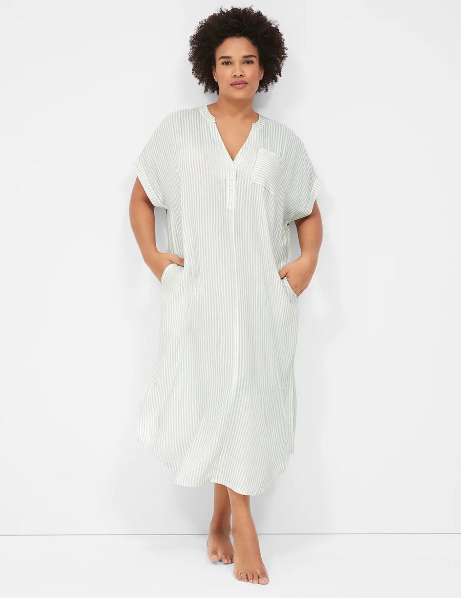 White Stripes Lane Bryant Woven Maxi Sleepshirt Women Shirts | TXR1545QM