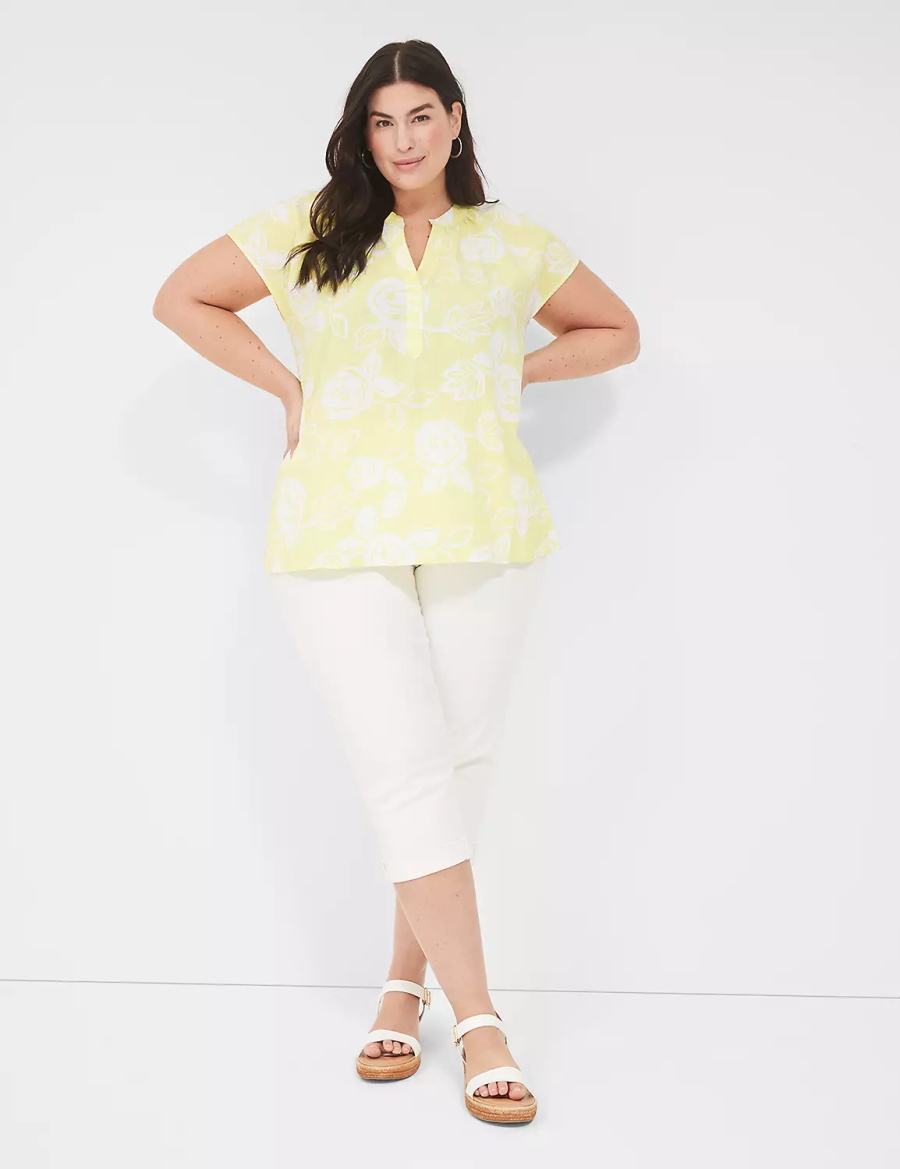 White Yellow Lane Bryant Swing Notch-Neck Woven & Knit Top Women Blouse | MNI9133QX