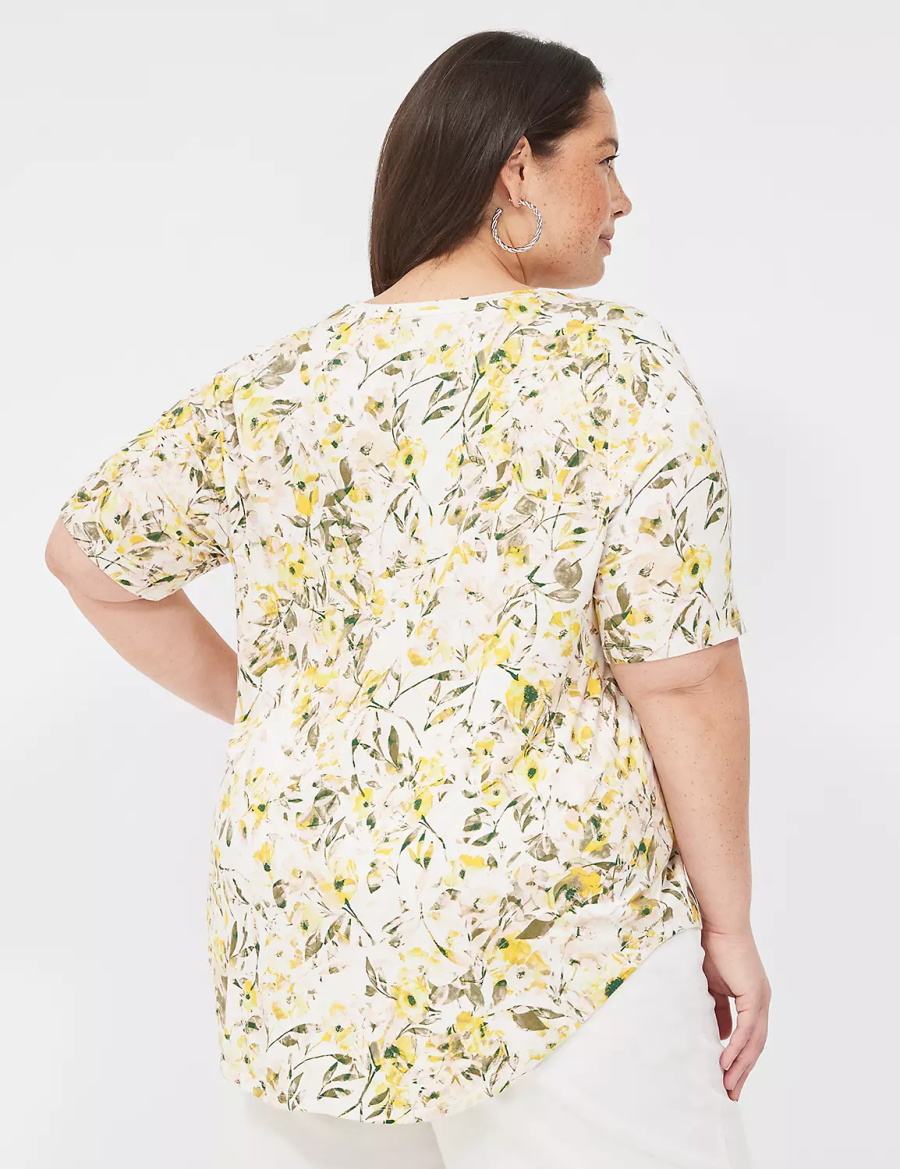 Yellow Lane Bryant Curved-Hem Perfect Sleeve Tee Women T Shirts | PLM9864IQ