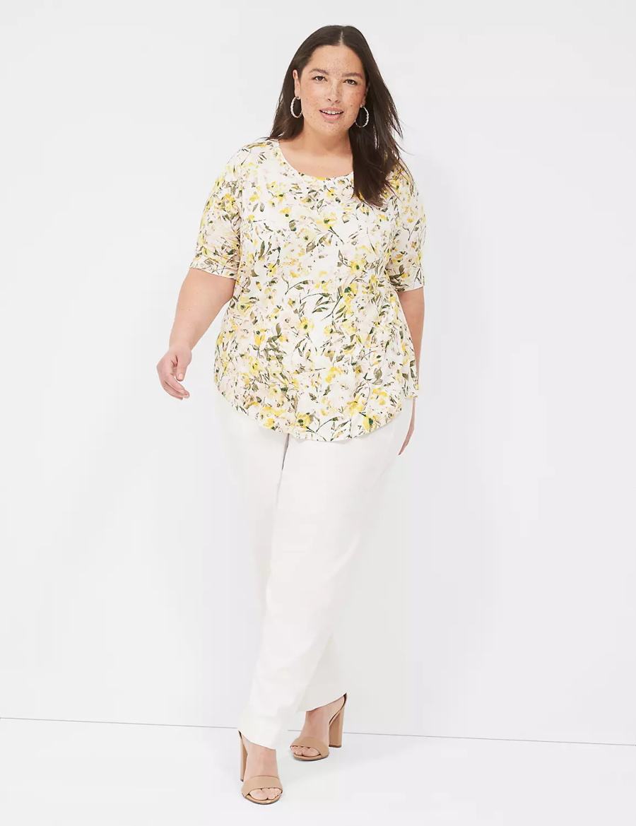 Yellow Lane Bryant Curved-Hem Perfect Sleeve Tee Women T Shirts | PLM9864IQ